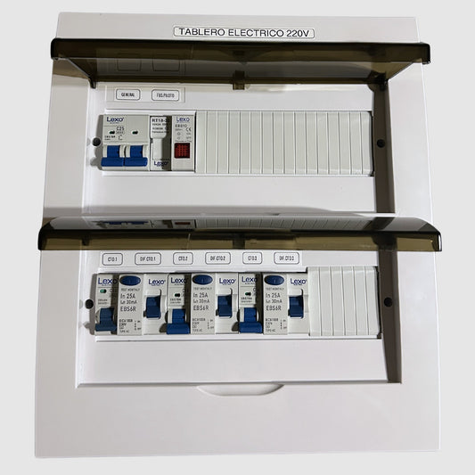 Tablero eléctrico armado 3 circuitos 220V 25A embutido con protecciones Lexo