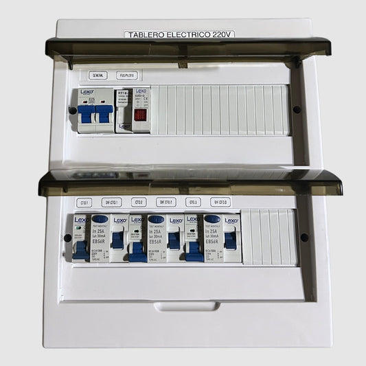 Tablero eléctrico armado 3 circuitos 220V 25A sobrepuesto con protecciones Lexo