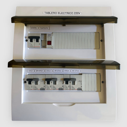 Tablero eléctrico armado 3 circuitos 220V 25A embutido con protecciones Legrand