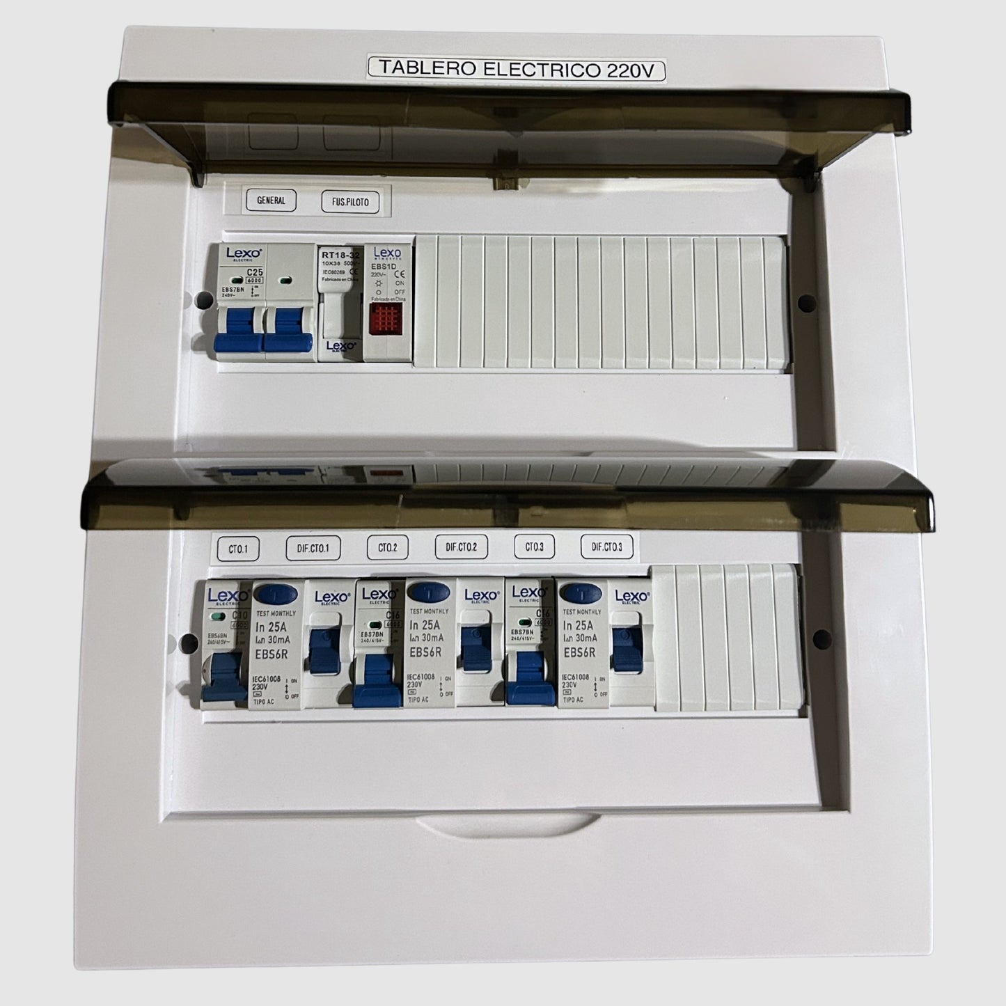 Tablero eléctrico armado 3 circuitos 220V 25A embutido con protecciones Lexo