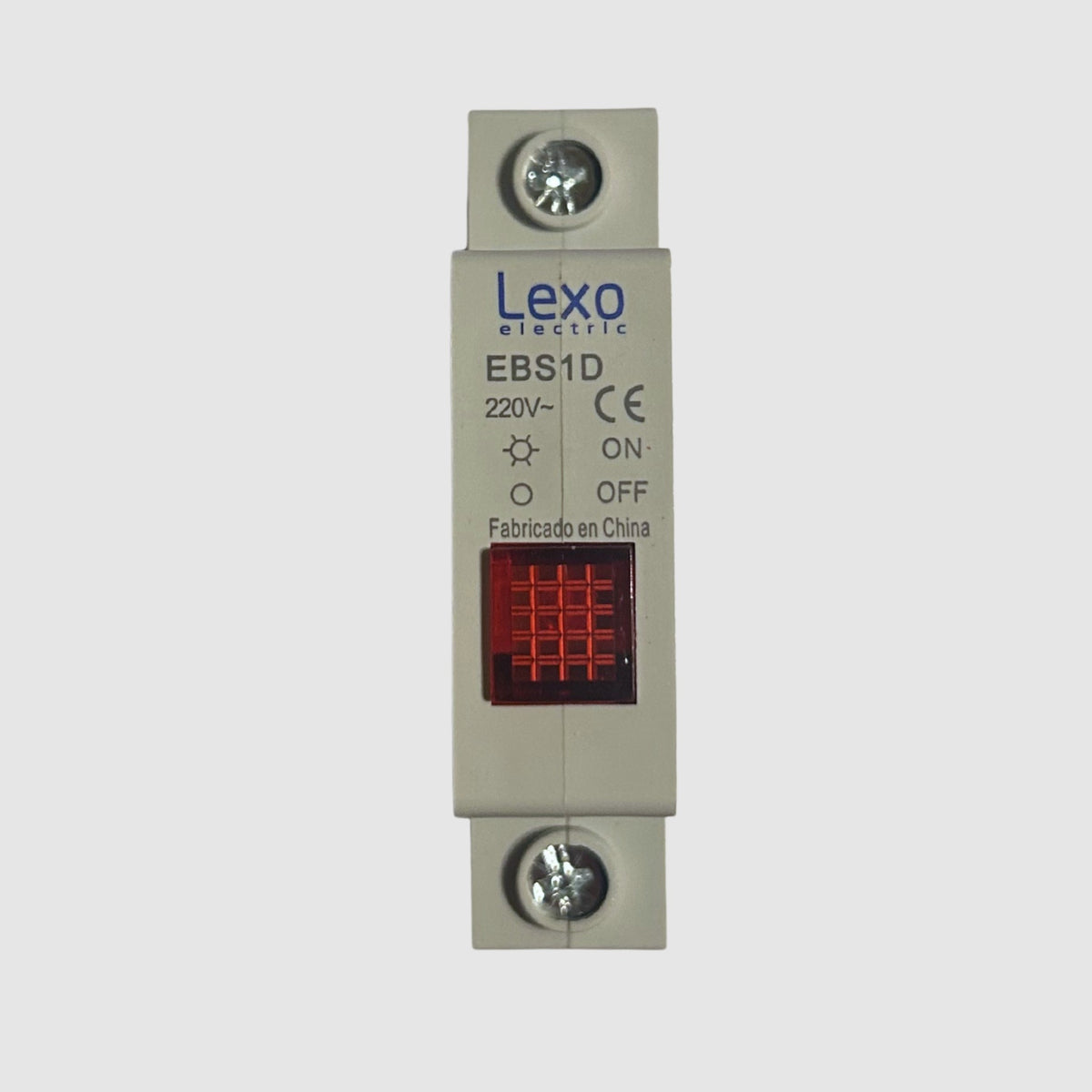 Detalle luz piloto LED Lexo roja montada en riel DIN