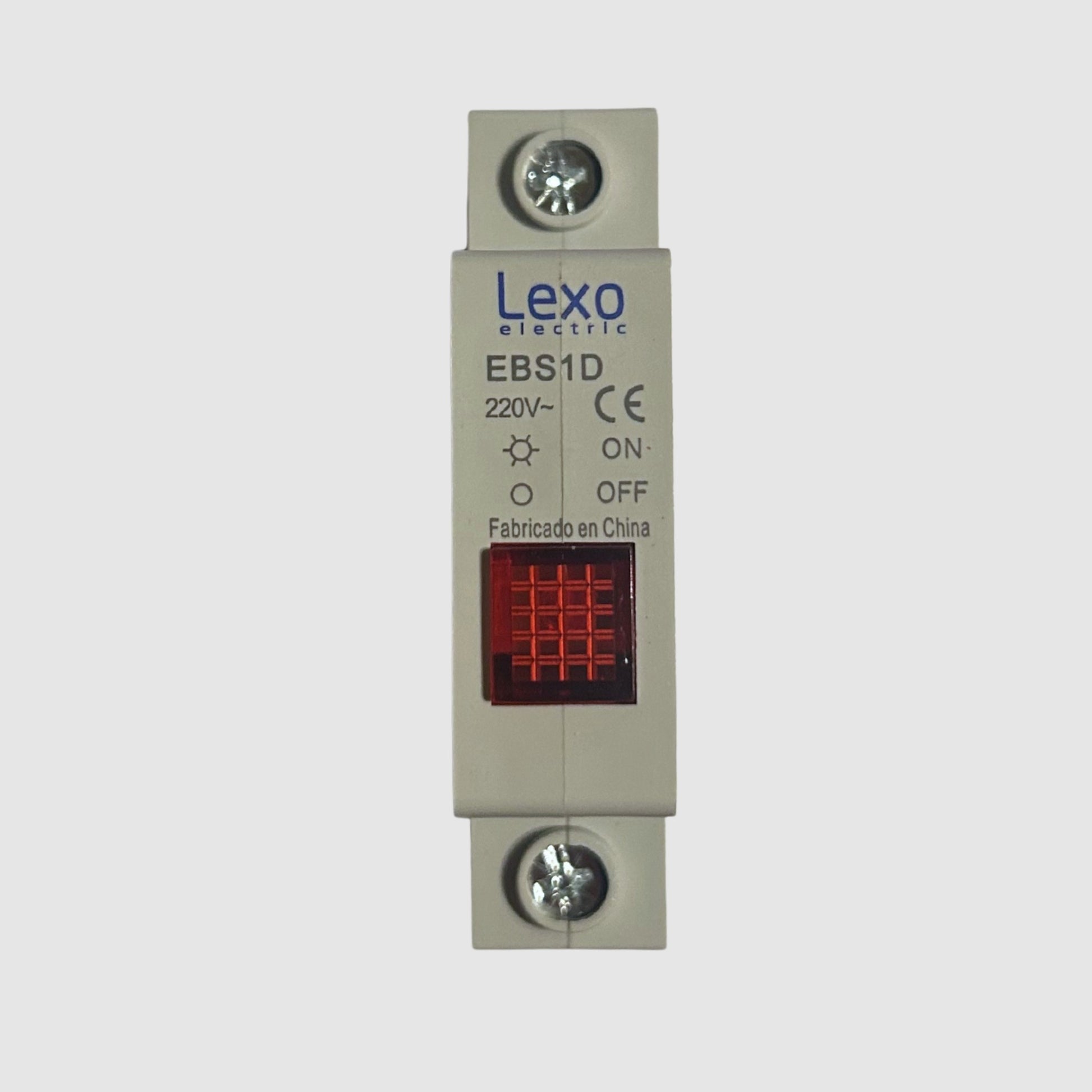 Detalle luz piloto LED Lexo roja montada en riel DIN