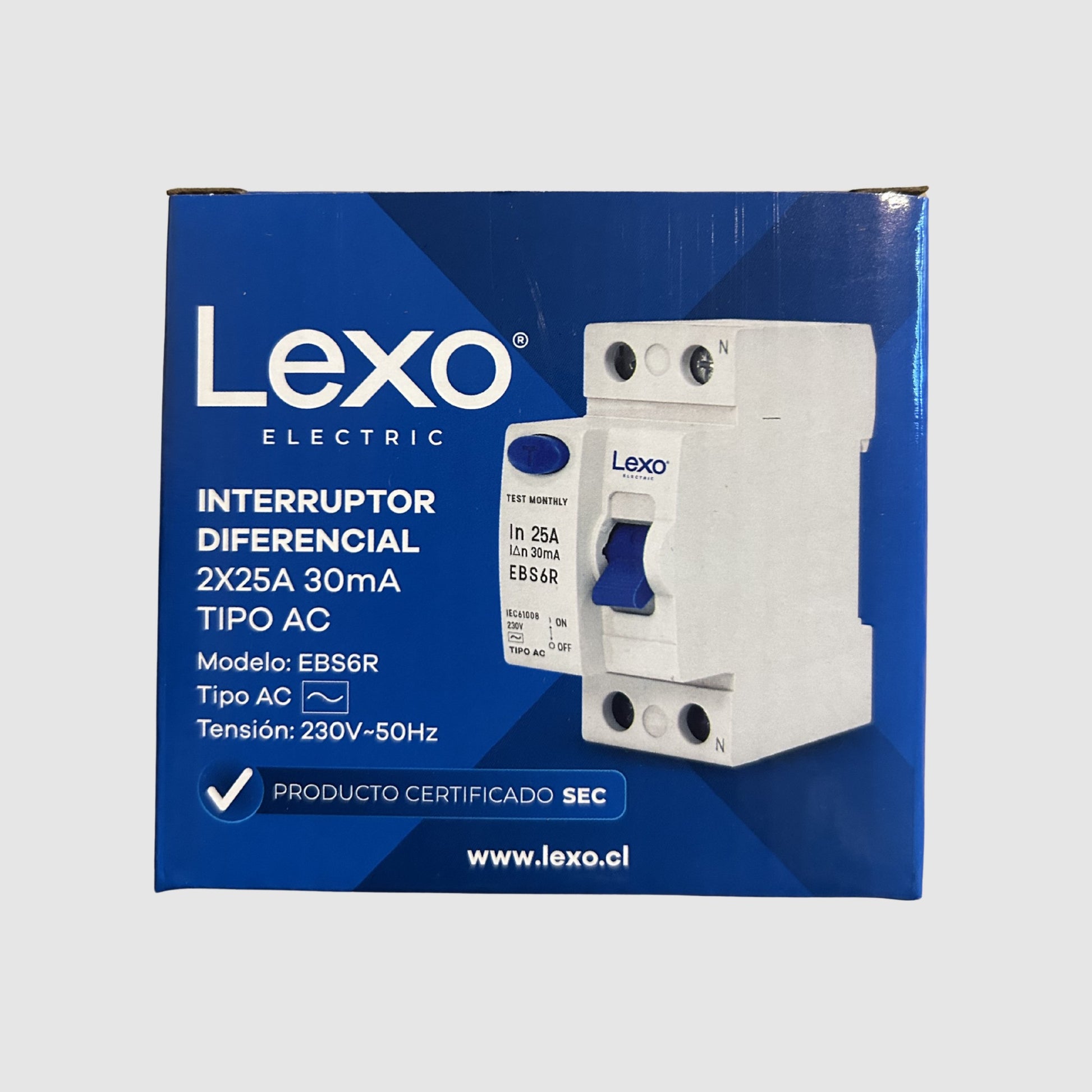 Interruptor diferencial Lexo 2 polos 25A 30mA riel DIN 220V