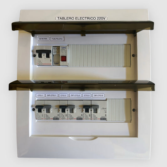Tablero eléctrico armado 3 circuitos 220V 40A embutido con protecciones Legrand