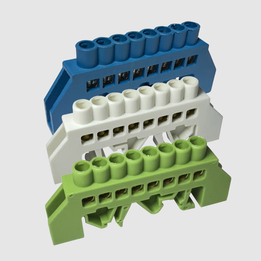 Pack regletas riel DIN fase neutro tierra 3 unidades 8P