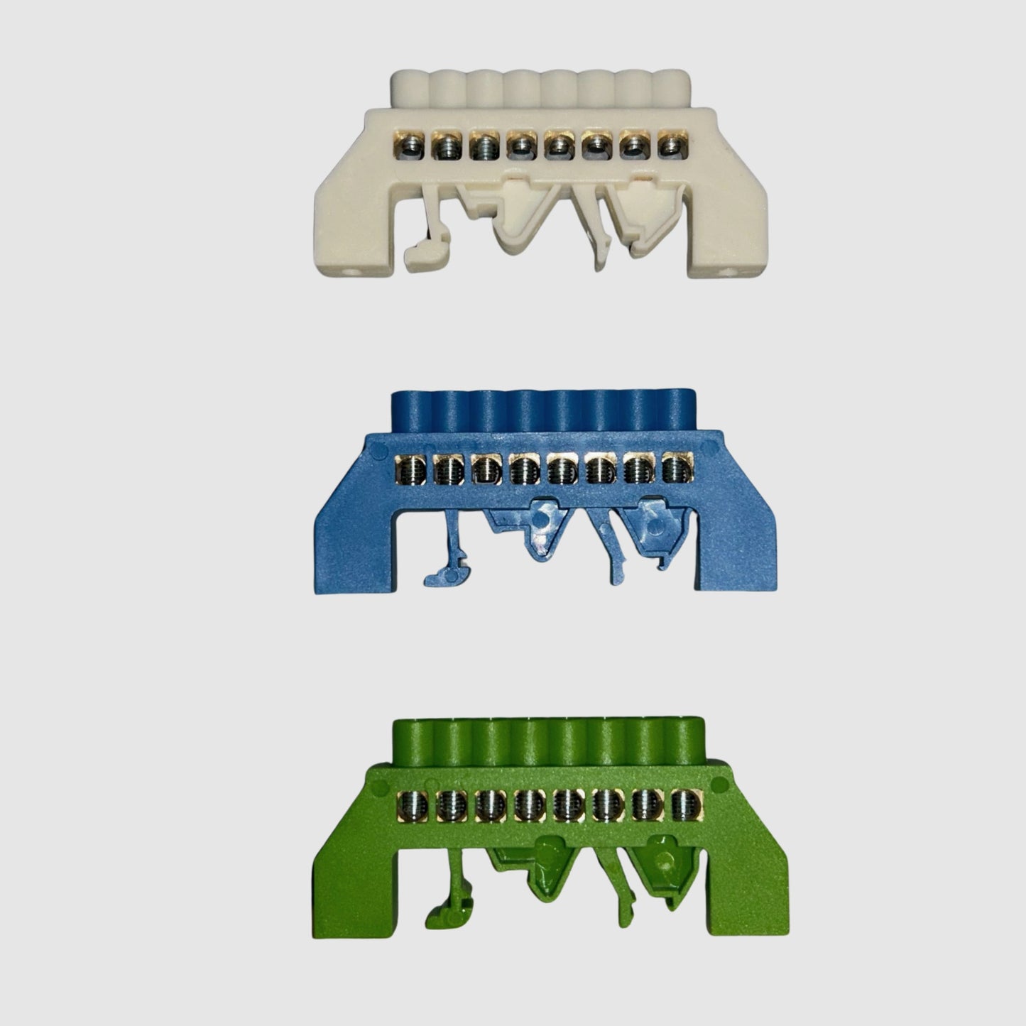Pack regletas riel DIN fase neutro tierra 3 unidades 8P