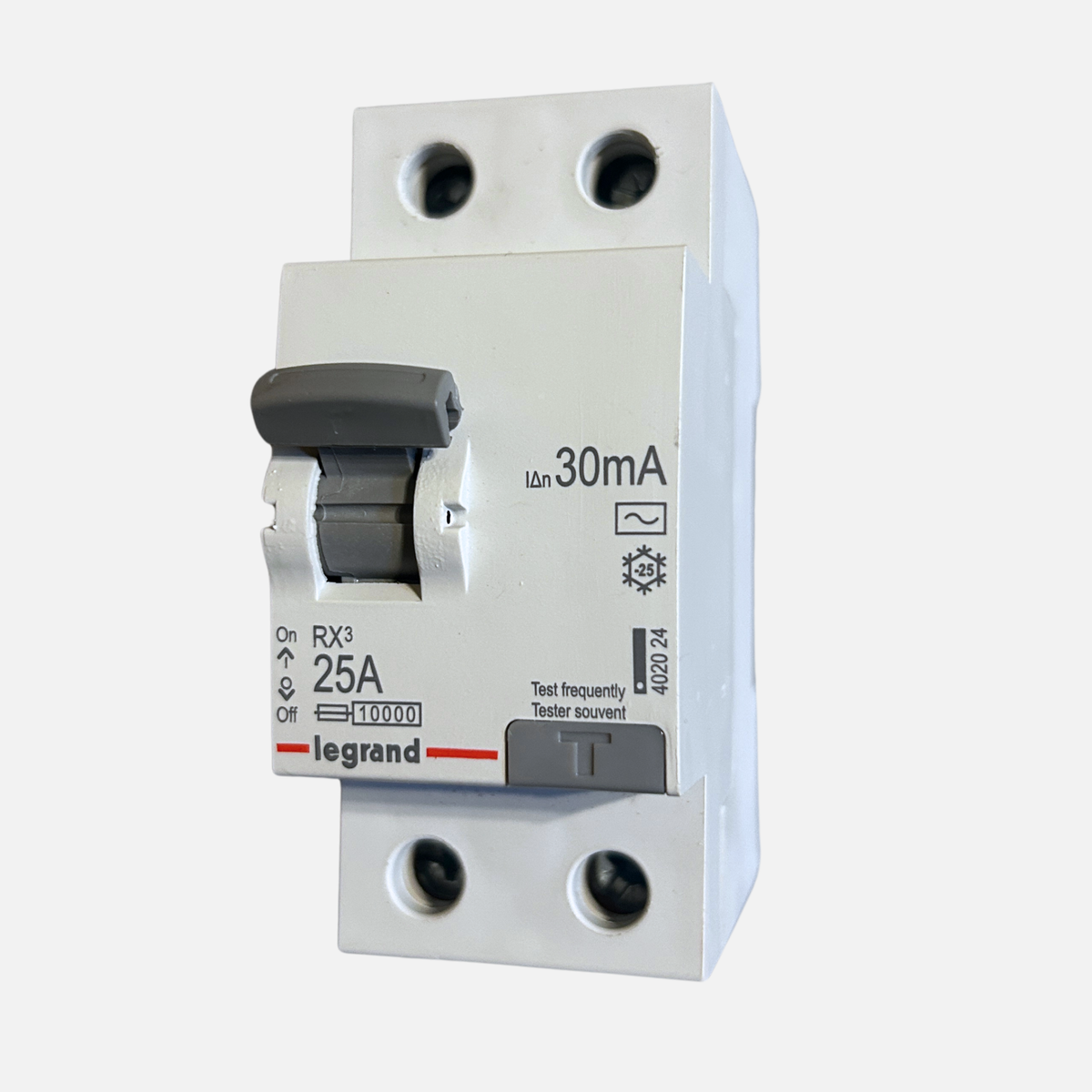Interruptor diferencial Legrand RX3 2P 25A 30mA vista frontal