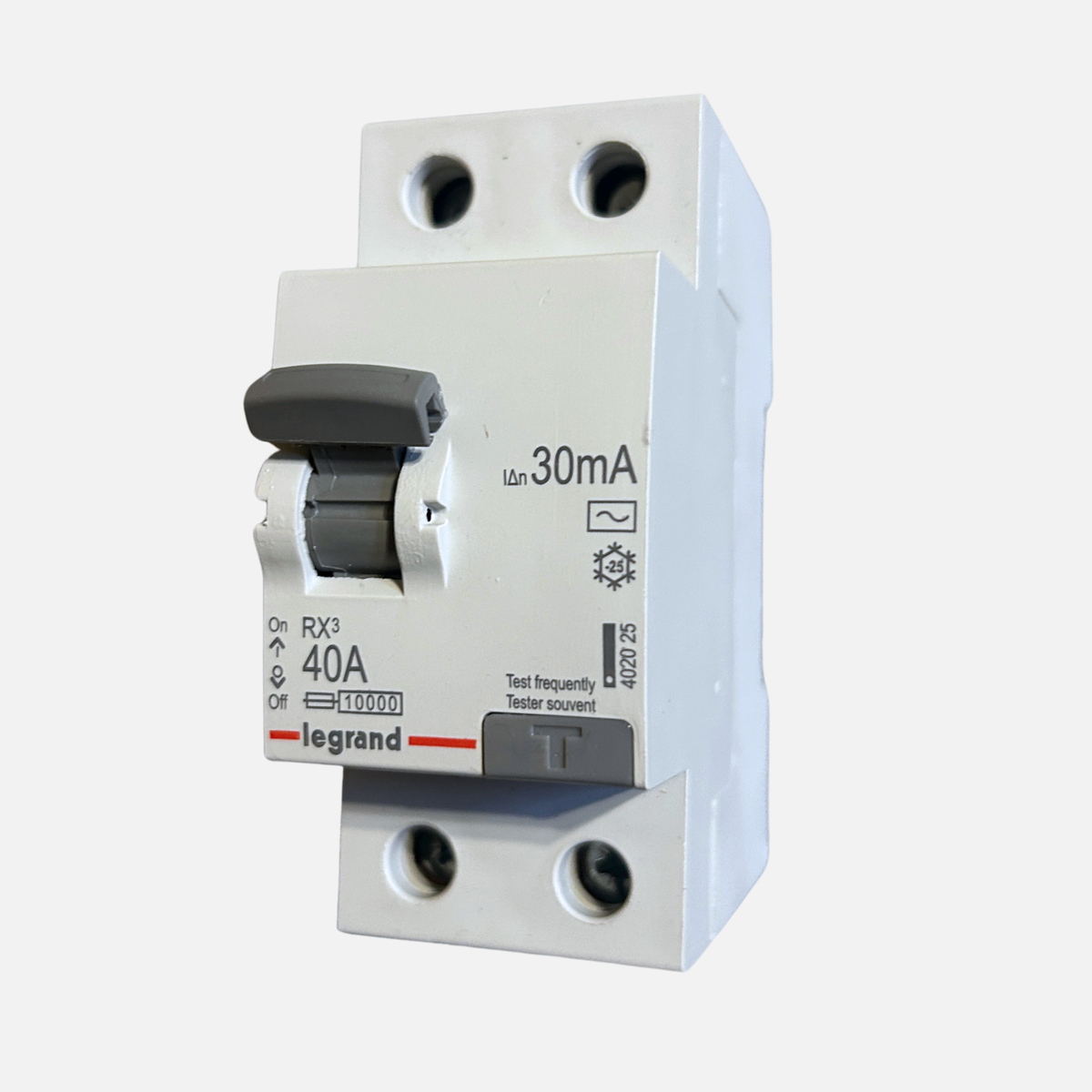 Interruptor diferencial Legrand RX3 2P 40A 30mA vista frontal