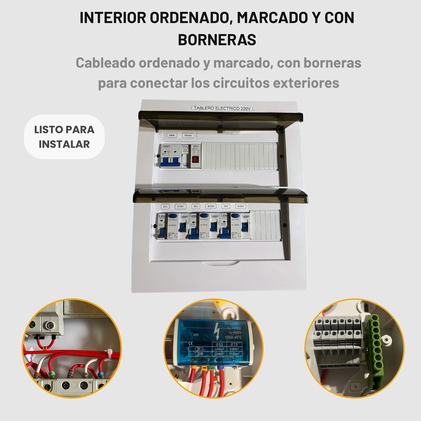 Tablero Eléctrico Domiciliario Armado 40A Embutido · 3 Ctos · 24 Módulos · Protecciones LEXO