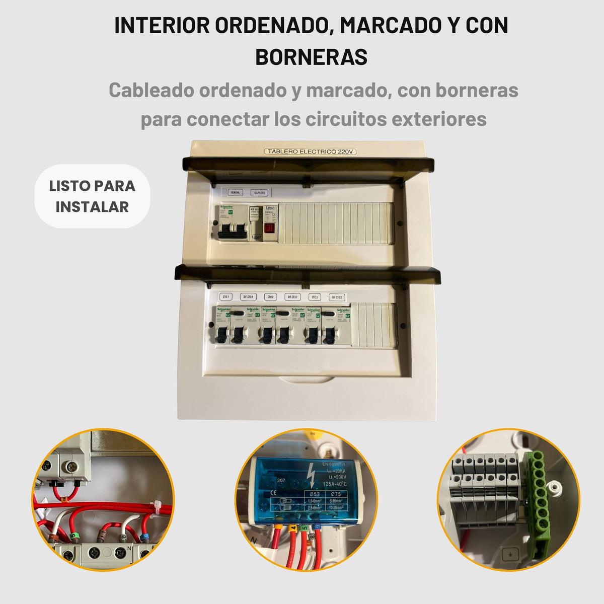 Tablero Eléctrico Domiciliario Armado 40A Embutido · 3 Ctos · 24 Módulos · Protecciones SCHNEIDER
