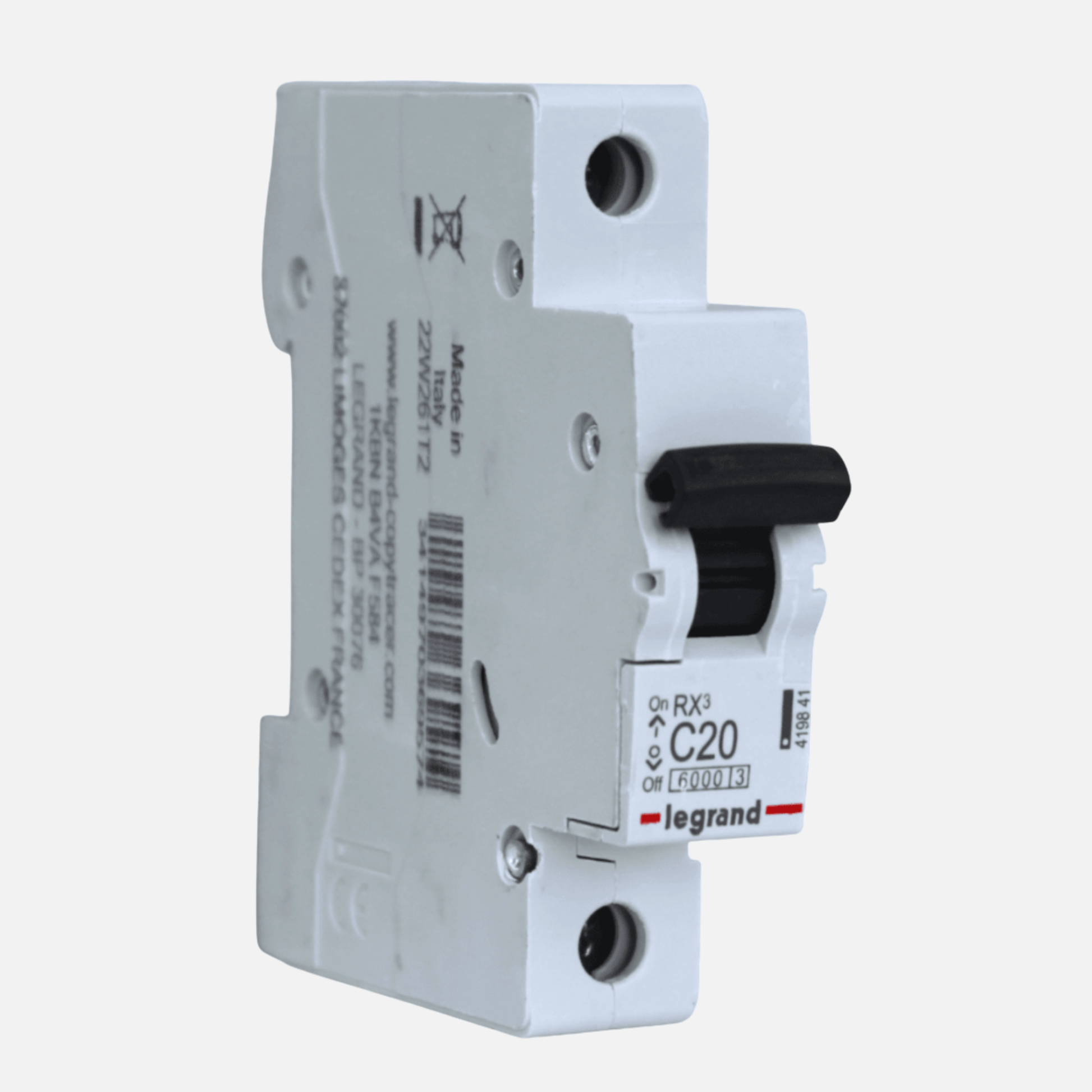Interruptor automático Legrand RX3 C20 20A 1P vista frontal