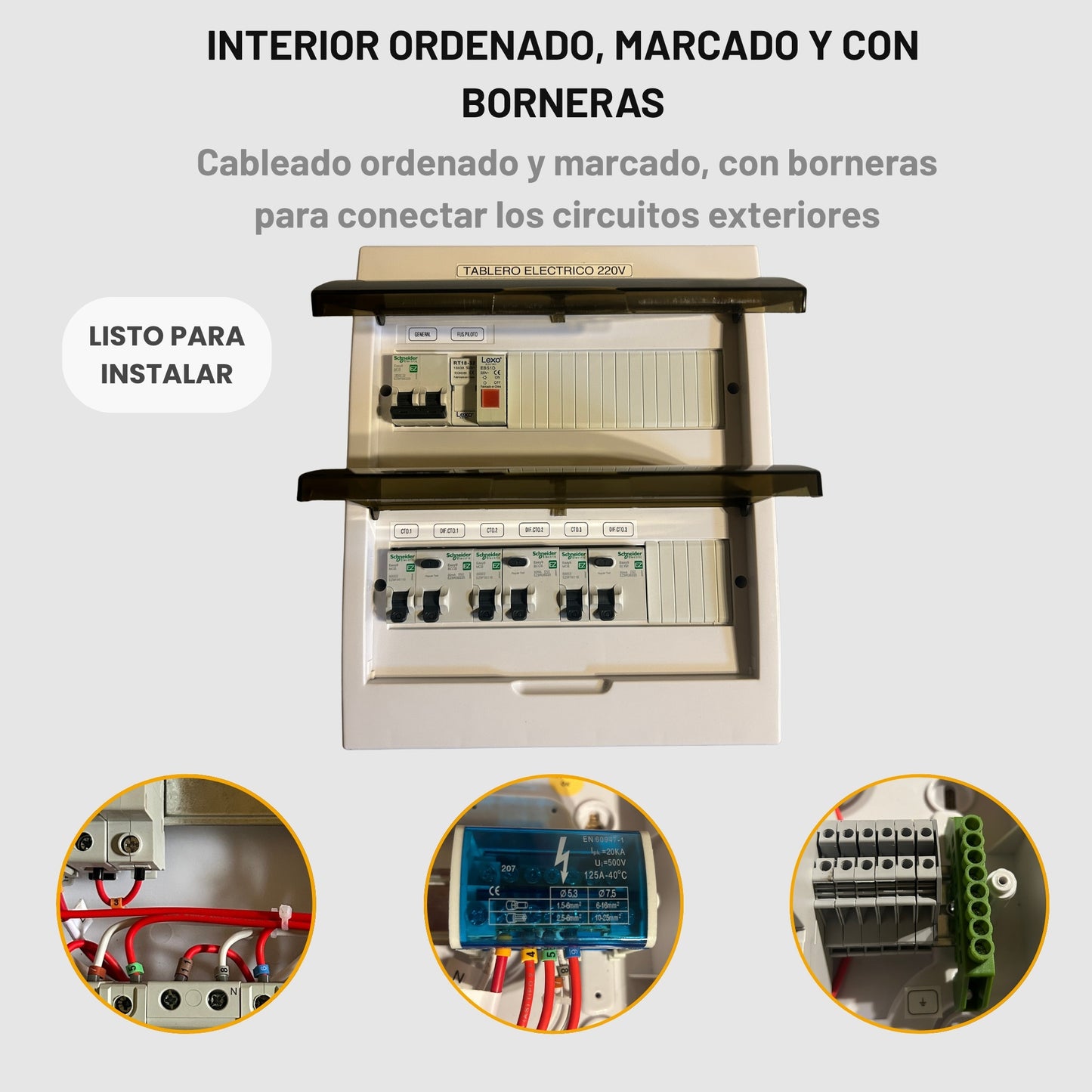 Tablero Eléctrico Domiciliario Armado 40A Sobrepuesto · 3 Ctos · 24 Módulos · Protecciones SCHNEIDER