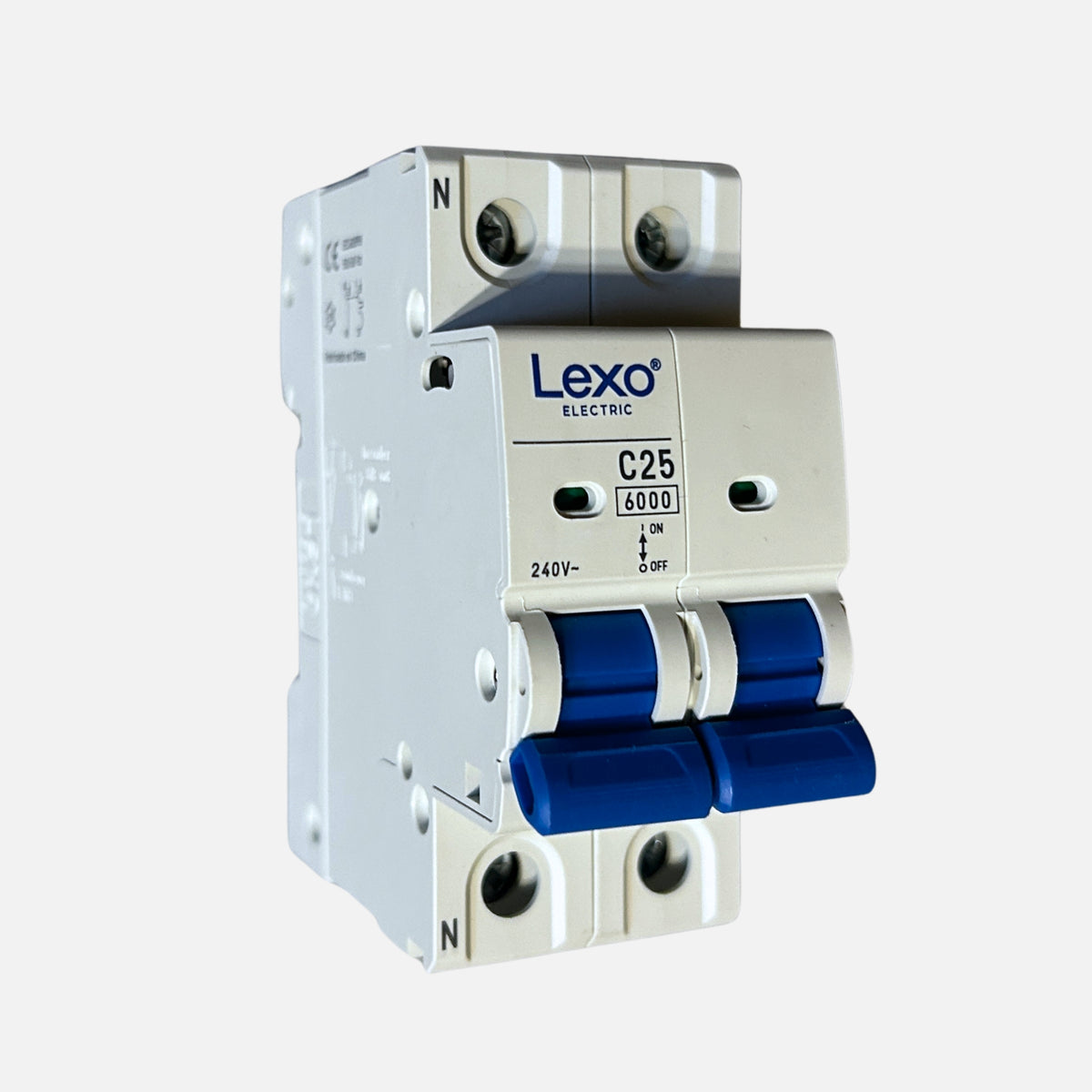 Interruptor automático bipolar Lexo 2x25A C25 6kA 240V riel DIN certificado SEC