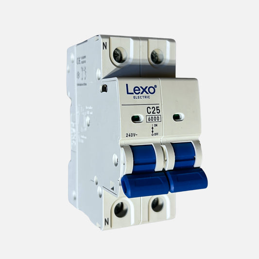 Interruptor automático bipolar Lexo 2x25A C25 6kA 240V riel DIN certificado SEC